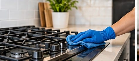 Cleaning a stovetop in detail
