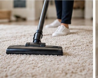 A cleaner vacuuming a room