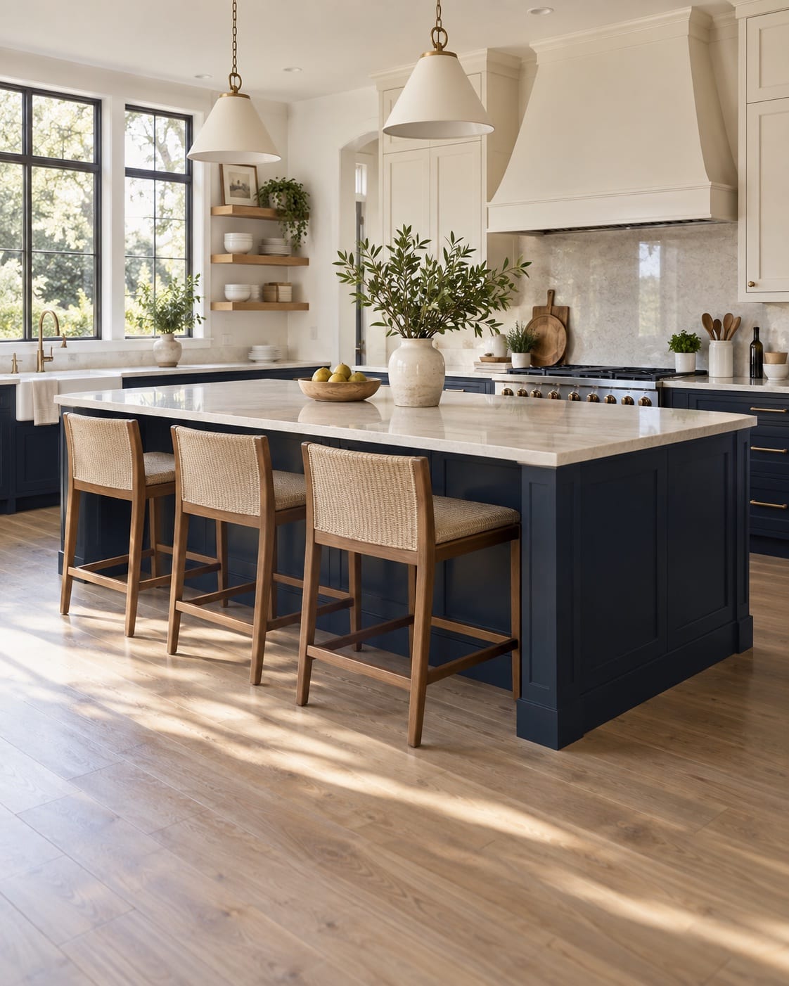A cleaned kitchen with clear counters