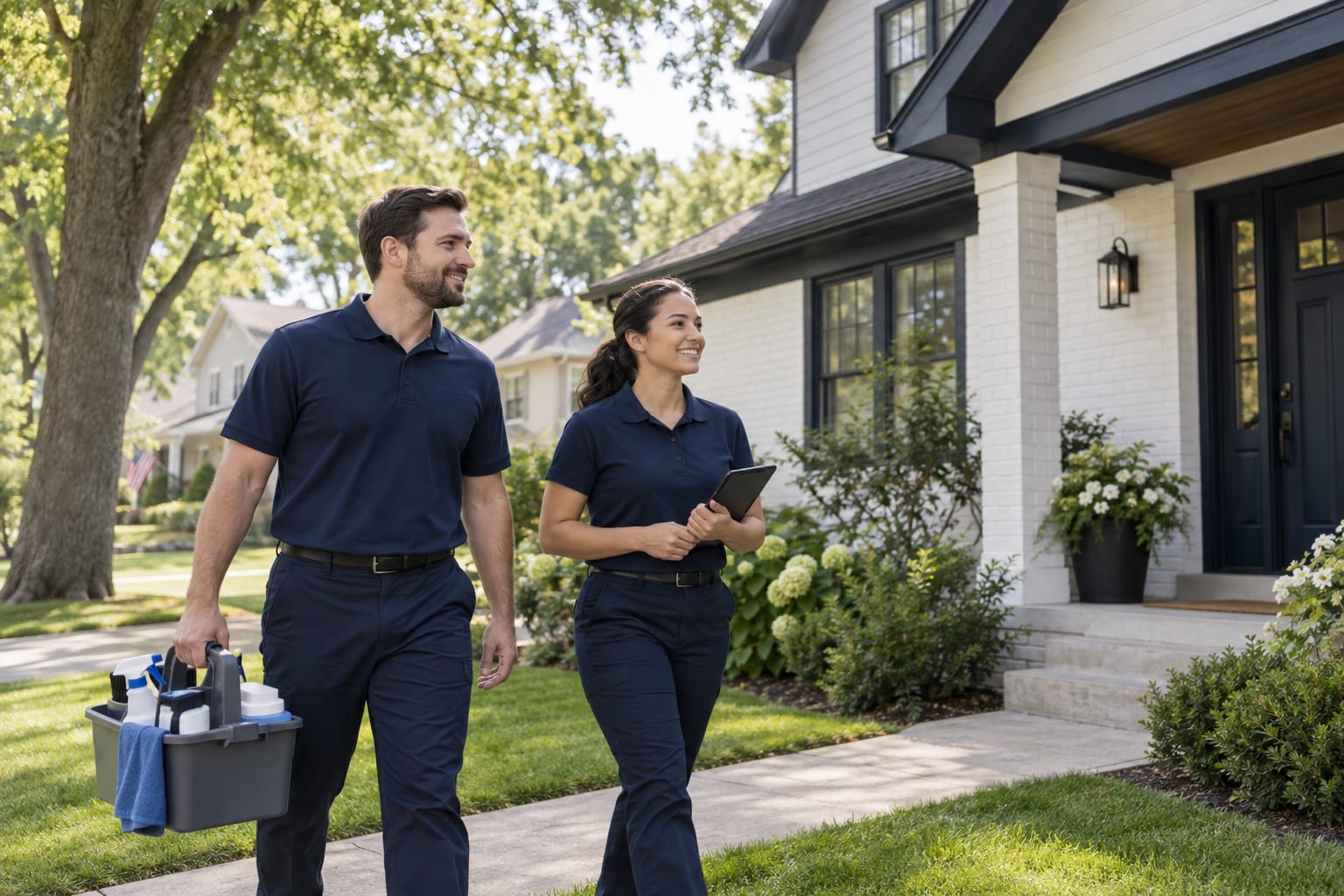 A Homesheen cleaning crew arriving at a home in Illinois