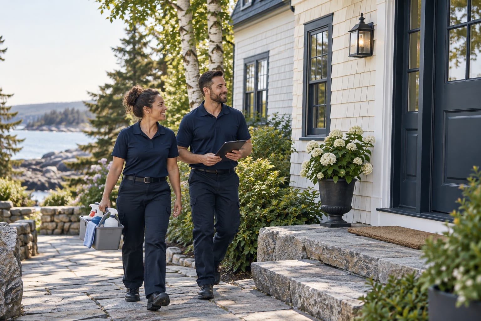 A Homesheen cleaning crew arriving at a home in Maine