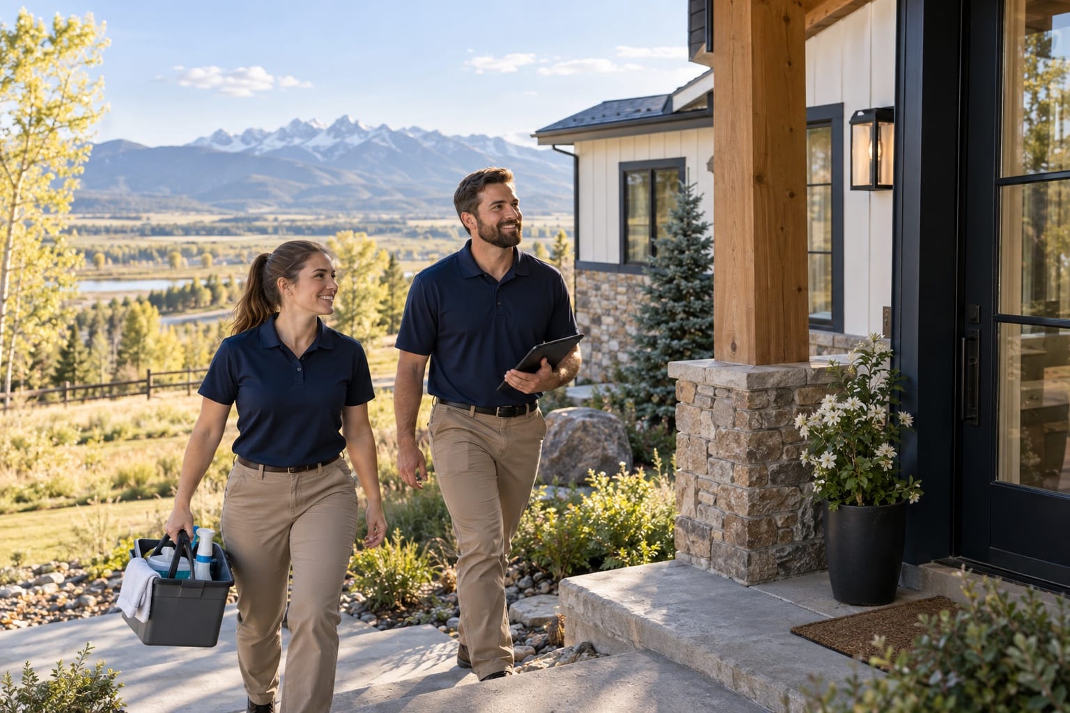 A Homesheen cleaning crew arriving at a home in Montana