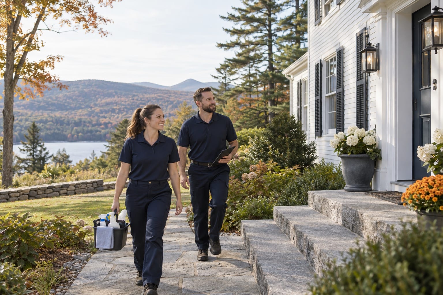 A Homesheen cleaning crew arriving at a home in New Hampshire