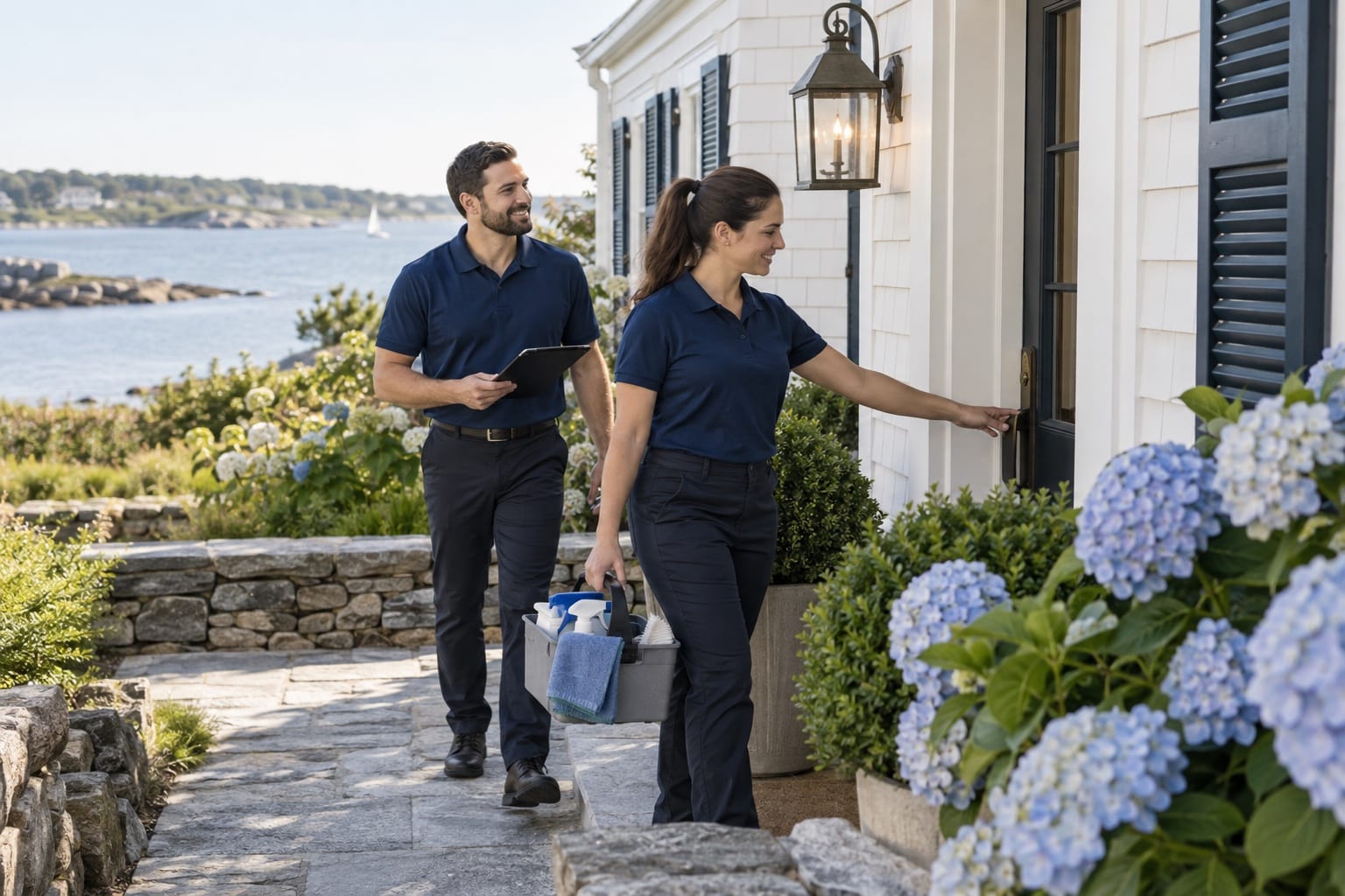 A Homesheen cleaning crew arriving at a home in Rhode Island