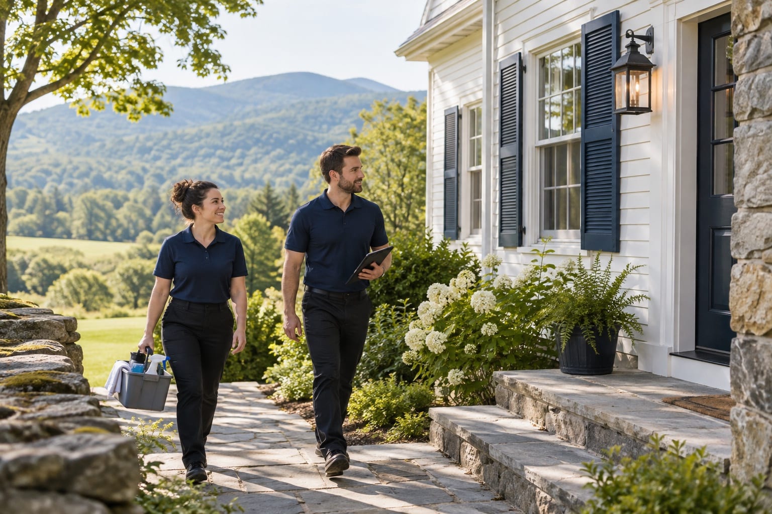 A Homesheen cleaning crew arriving at a home in Vermont